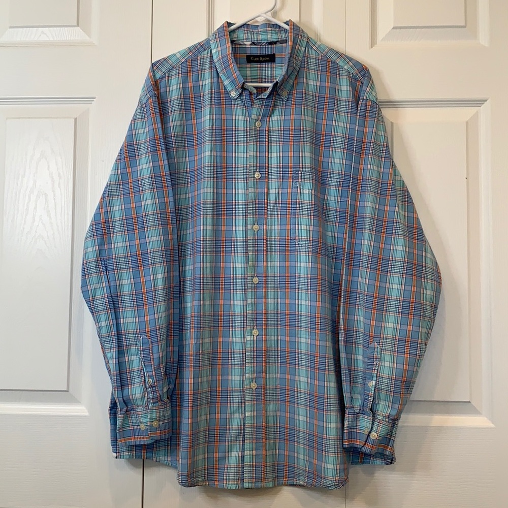 Club Room XXL Blue Orange Plaid Long Sleeve Shirt
